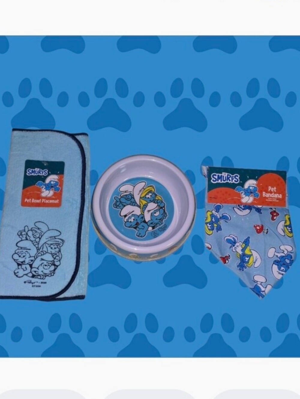 Smurf Pet Bandana & Bowl Placemat Set - Light Blue
